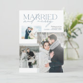 Rustic Blue Verheiratet & Merry Newlywed Foto Coll Feiertagskarte (Stehend Vorderseite)