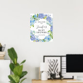 Rustic Blue Watercolor Hydrangea Baby Dusche Poster (Heimbüro)