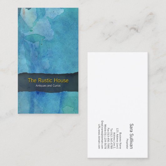 Rustic Blue Watercolor Wash - Einzelhandelskarte Visitenkarte (Vorne/Hinten)