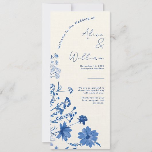 Rustic Blue Wedding Program Card (Vorderseite)