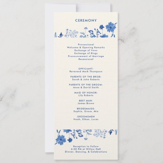 Rustic Blue Wedding Program Card (Rückseite)