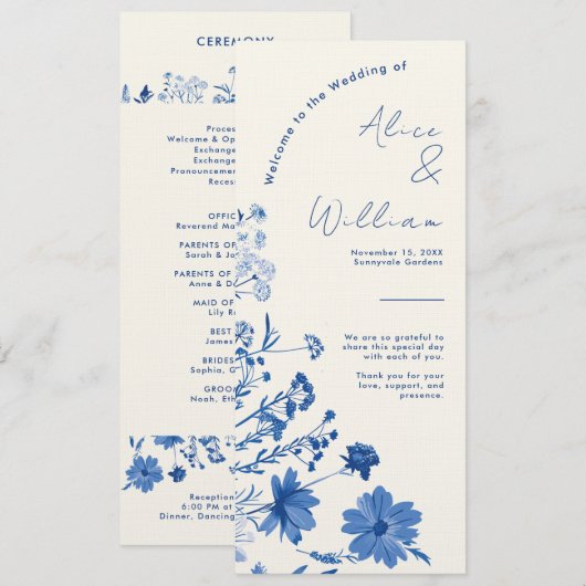 Rustic Blue Wedding Program Card (Vorne/Hinten)