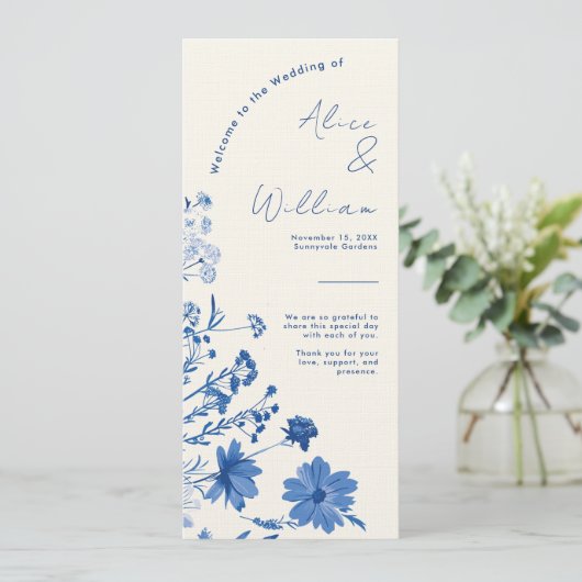 Rustic Blue Wedding Program Card (Stehend Vorderseite)
