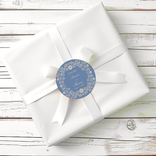 Rustic Blue Wedding Vielen Dank Runder Aufkleber