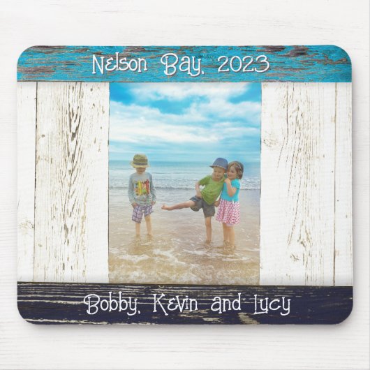 Rustic Blue White Beach Wood Photo Frame Mousepad (Vorne)