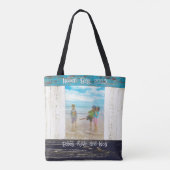 Rustic Blue White Beach Wood Photo Frame Name Tasche (Rückseite)