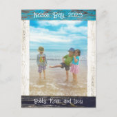 Rustic Blue White Beach Wood Photo Frame Postkarte (Vorderseite)