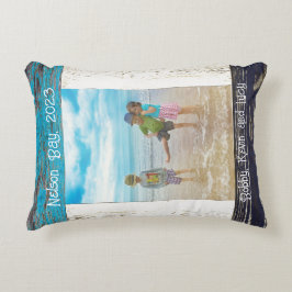 Rustic Blue White Beach Wood Text Photo Frame Dekokissen