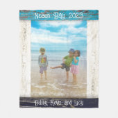 Rustic Blue White Beach Wood Text Photo Frame Fleecedecke (Vorderseite)