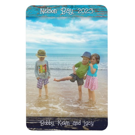 Rustic Blue White Beach Wood Text Photo Frame Magnet (Vertikal)