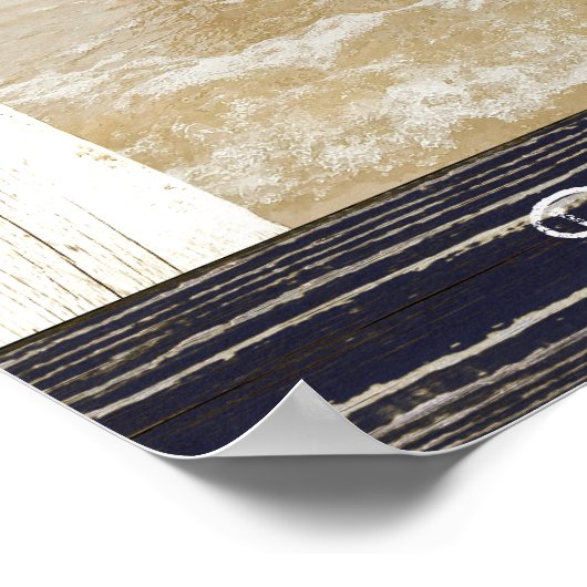 Rustic Blue White Beach Wood Text Photo Frame Poster (Ecke)