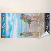 Rustic Blue White Beach Wood Text Photo Frame Strandtuch (Vorderseite)