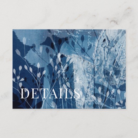 Rustic Blue & White Botancial Wedding Details Begleitkarte (Vorderseite)