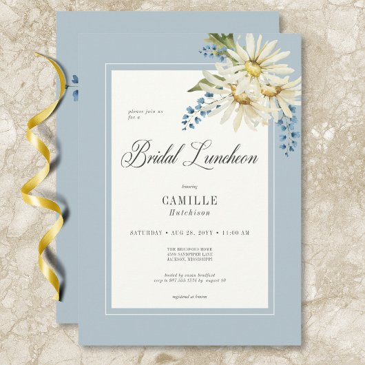 Rustic Blue & White Daisies Bridal Luncheon Einladung