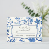 Rustic Blue Wildblume Wedding RSVP Karte (Stehend Vorderseite)