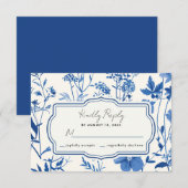 Rustic Blue Wildblume Wedding RSVP Karte (Vorne/Hinten)