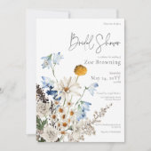 Rustic Blue Wildblumen & Daisies Brautparty Einladung (Vorderseite)