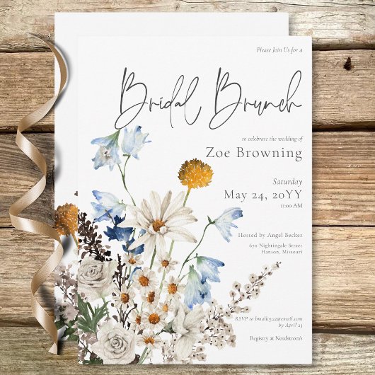 Rustic Blue Wildblumen & Daisies Bridal Brunch Einladung