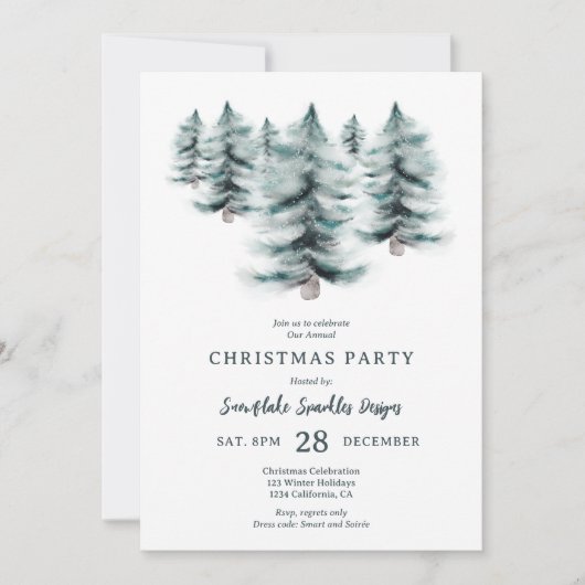 Rustic Blue Winter Schnee Pines Weihnachtsgeschäft Einladung (Vorderseite)