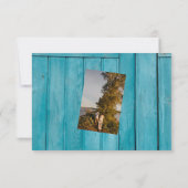 Rustic Blue Wood 3 Fotos Hochzeit RSVP Cards (Rückseite)