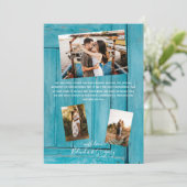 Rustic Blue Wood 4 Fotos Hochzeit Danke Karte (Stehend Vorderseite)