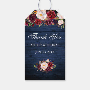 Rustic Blue Wood Burgundy Floral Wedding Vielen Da Geschenkanhänger