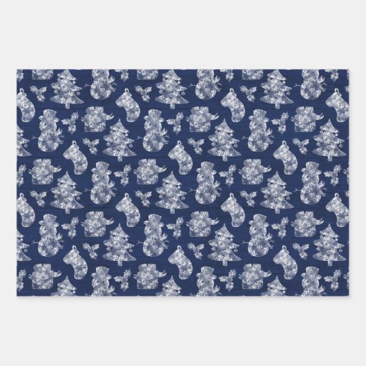 Rustic Blue Wood Christmas Frost Geschenkpapier Set (Vorderseite)