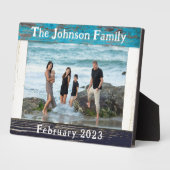 Rustic Blue Wood Family Name Foto Frame Fotoplatte (Seite)