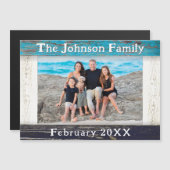 Rustic Blue Wood Family Name Photo Frame Magneteinladung (Vorne/Hinten)