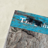 Rustic Blue Wood Family Name Photo Strandtuch (Beispiel)