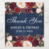 Rustic Blue Wood Floral Burgundy Wedding Vielen Da Weinetikett (Einzelnes Label)