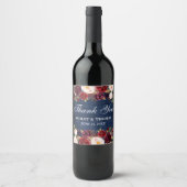Rustic Blue Wood Floral Burgundy Wedding Vielen Da Weinetikett (Vorderseite)