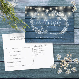 Rustic Blue Wood Floral Song Request RSVP Card Einladungspostkarte