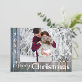 Rustic Blue Wood Foto Frohe Weihnachtskarte Einladung (Stehend Vorderseite)