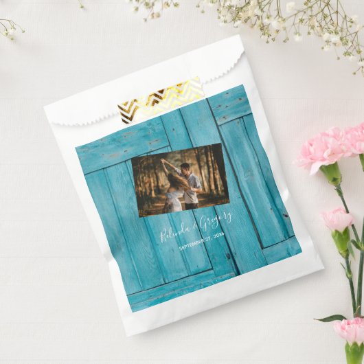 Rustic Blue Wood Foto Wedding Geschenktütchen (Versiegelt)
