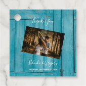 Rustic Blue Wood Foto Wedding Gift Geschenkanhänger (Vorderseite)
