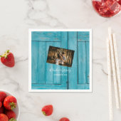 Rustic Blue Wood Foto Wedding Serviette (Beispiel)