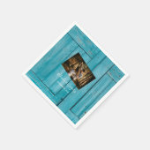 Rustic Blue Wood Foto Wedding Serviette (Ecke)