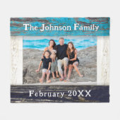 Rustic Blue Wood Frame Family Name Fleecedecke (Vorderseite (Horizontal))
