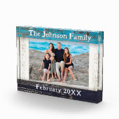 Rustic Blue Wood Frame Family Name  Fotoblock (Rechts)