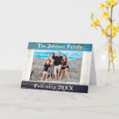 Rustic Blue Wood Frame Family Name Photo Karte (Gelbe Blume)