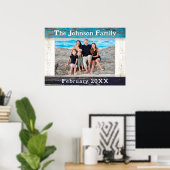 Rustic Blue Wood Frame Family Name Photo Poster (Heimbüro)