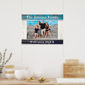Rustic Blue Wood Frame Family Name Photo Poster (Küche)