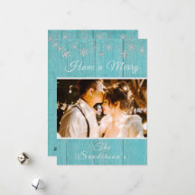 Rustic Blue Wood Frohe Weihnachtskarte