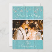 Rustic Blue Wood Frohe Weihnachtskarte Feiertagskarte (Vorderseite)
