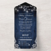 Rustic Blue Wood Jar Lights Lace Wedding All In One Einladung (Innen Boden)