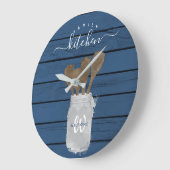 Rustic Blue Wood Jar Spoon Familienküche Dekoratio Große Wanduhr (Winkel)