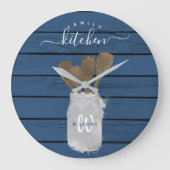 Rustic Blue Wood Jar Spoon Familienküche Dekoratio Große Wanduhr (Vorderseite)