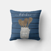 Rustic Blue Wood Jar Spoon Familienküche Dekoratio Kissen (Rückseite)