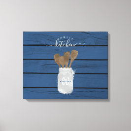 Rustic Blue Wood Jar Spoon Familienküche Dekoratio Leinwanddruck